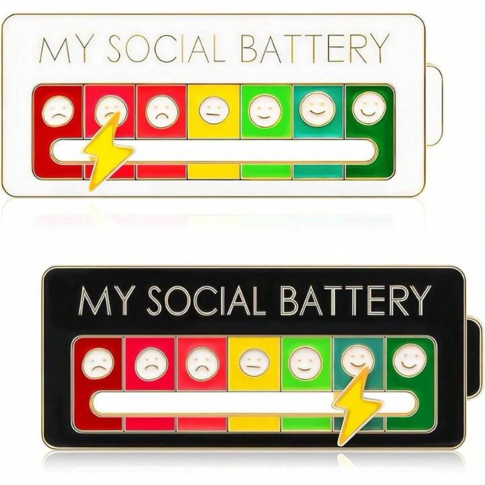 My Social Battery Enamel Pin - Multicolor Battery Gauge -(Black Pin)